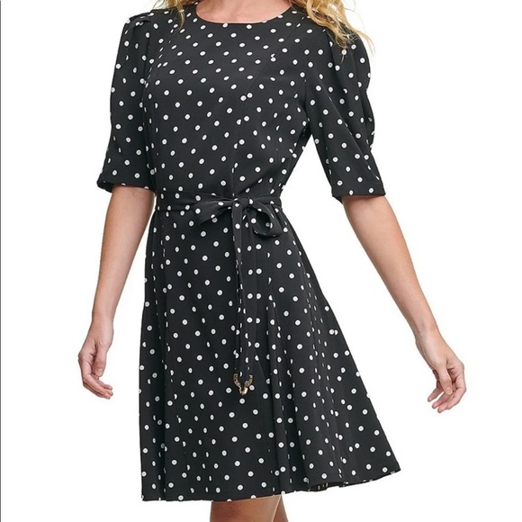 WORN ONCE Classic Dot Twill Elbow Sleeve Fit & Flare Dress size 10 - Picture 3 of 4